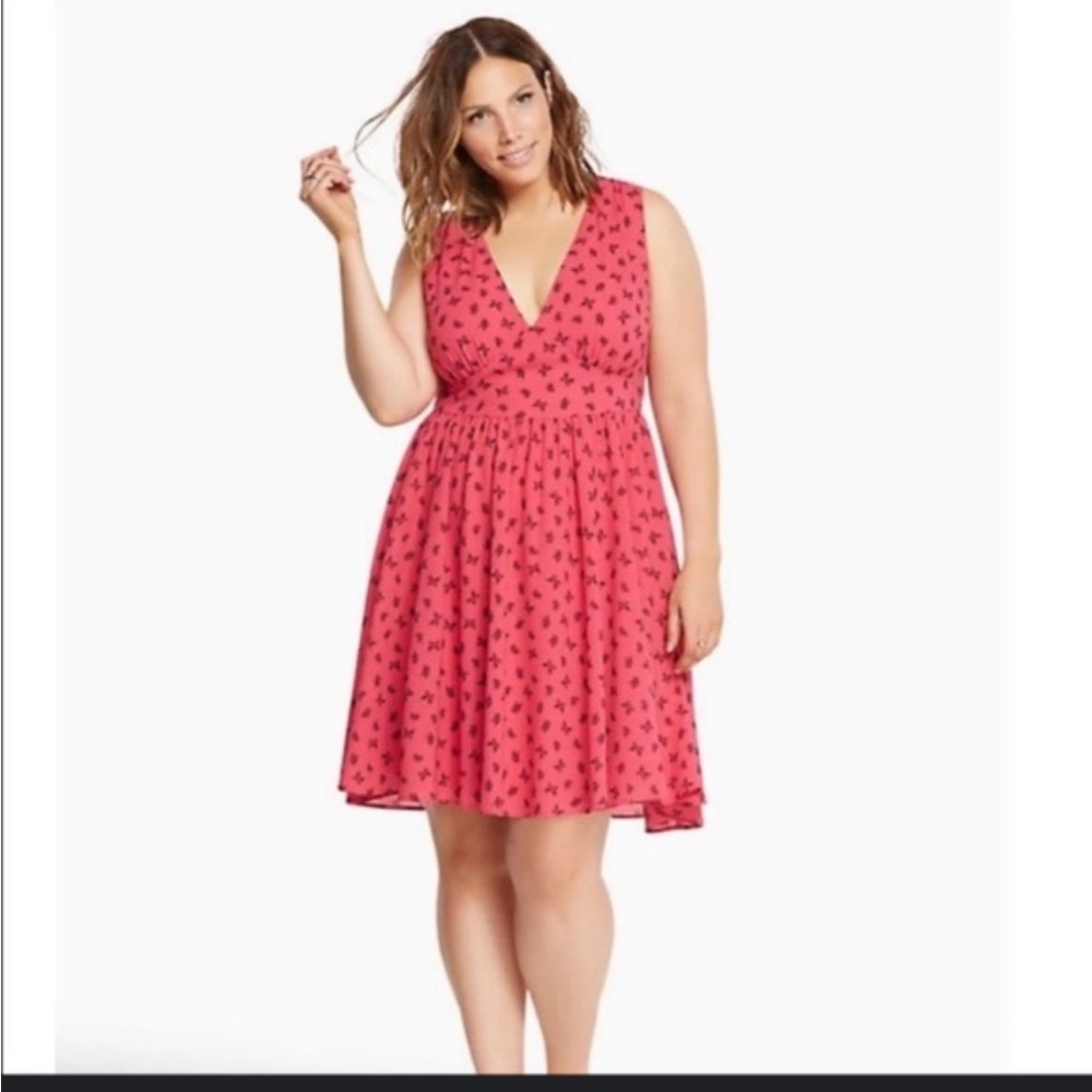 Torrid Pink Midi Dress with Black Floral Pattern